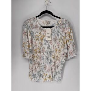 Cato Top Women 22/24W White NWT Floral Smocked Flutter Sleeve Southern Charm